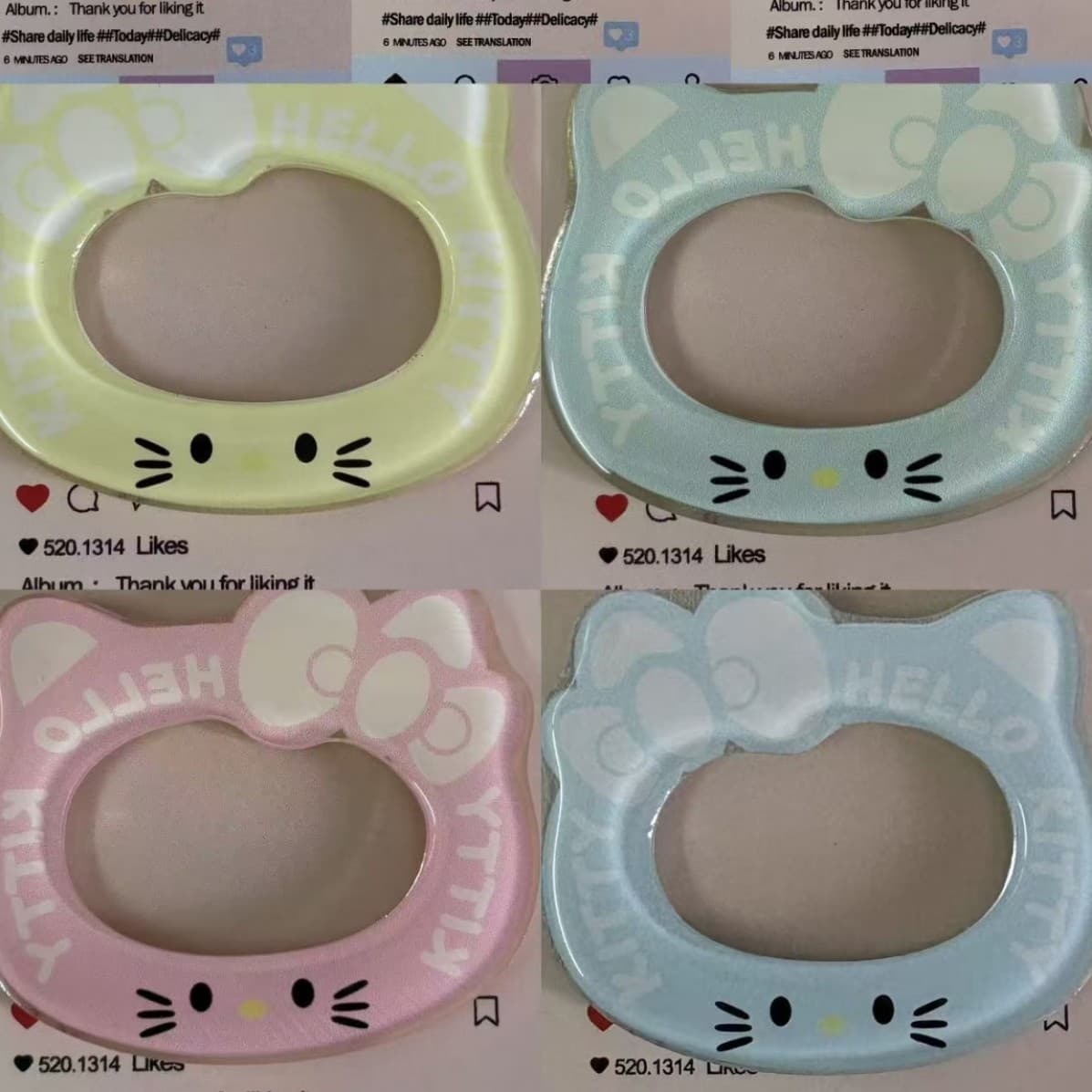 New Cute Cartoon Ring Hello Kitty Print Letter Phone Accessory Adhesive Sticker Phone Stand Patch