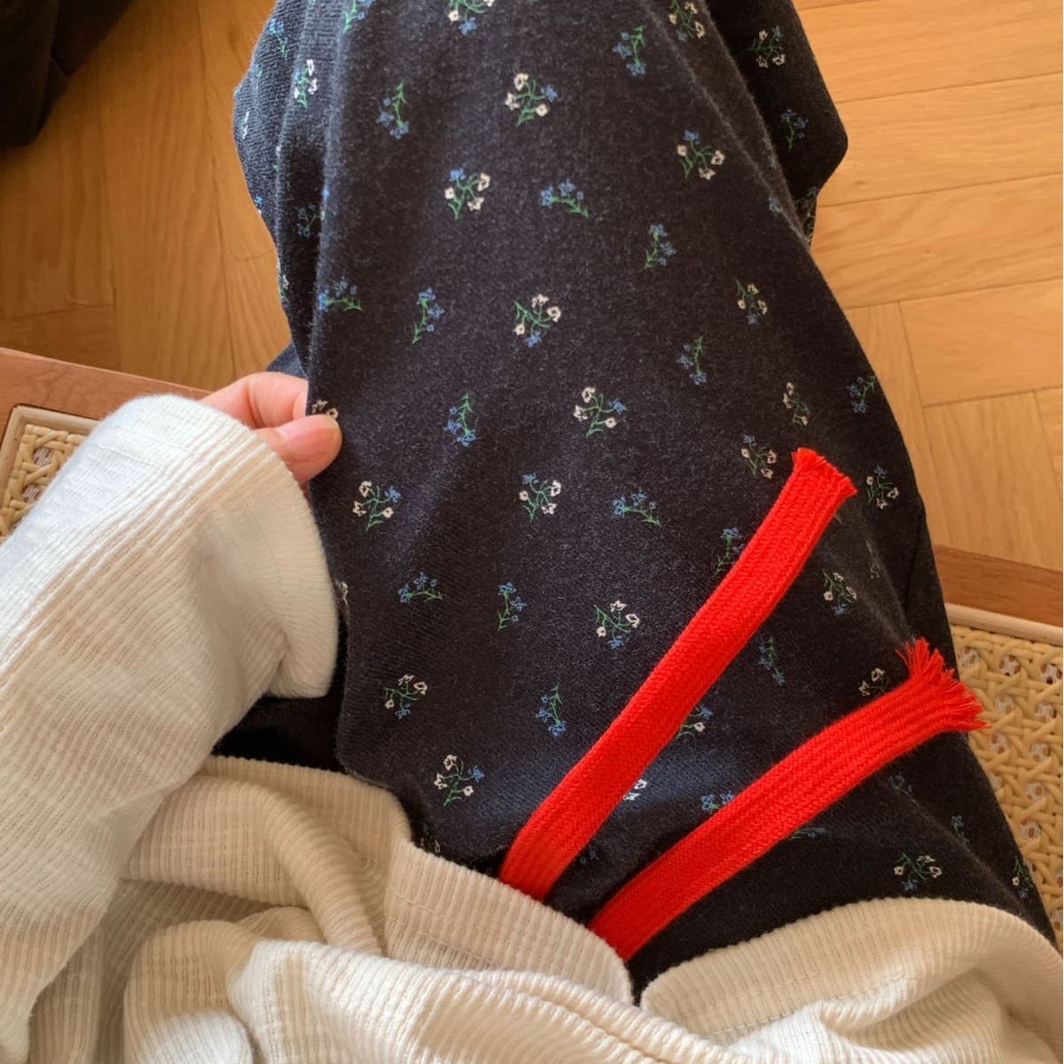 Hot Style!! Dark Blue Floral Print Full Cotton Brushed Sleep Pants, Soft Skin-friendly Casual with Drawstring, Home Pants Wearable Outdoors