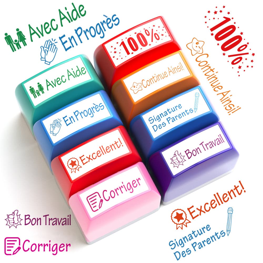 8-Pack 5-Pack German French Teacher Stamps Fun Encouragement for Classroom and Homework Colorful Motivational Praise Stamps