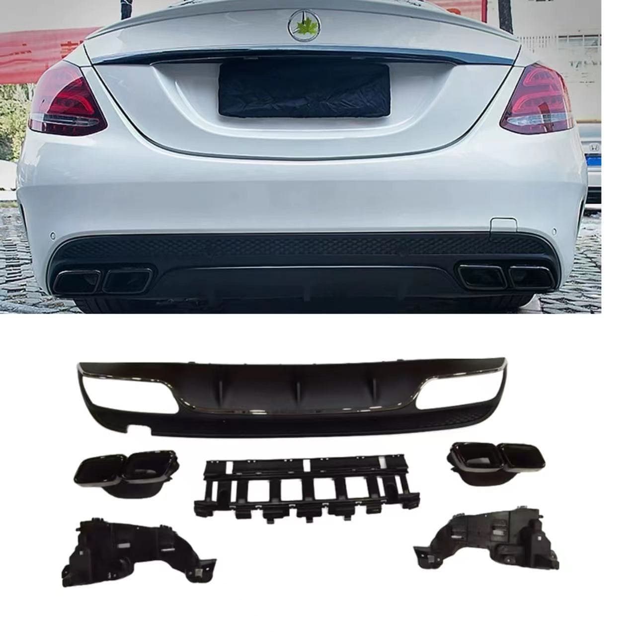 Suitable for 2015-2018 Mercedes-Benz C-Class W205 modified 4-door C63 style rear lip kit tail lip and tail throat