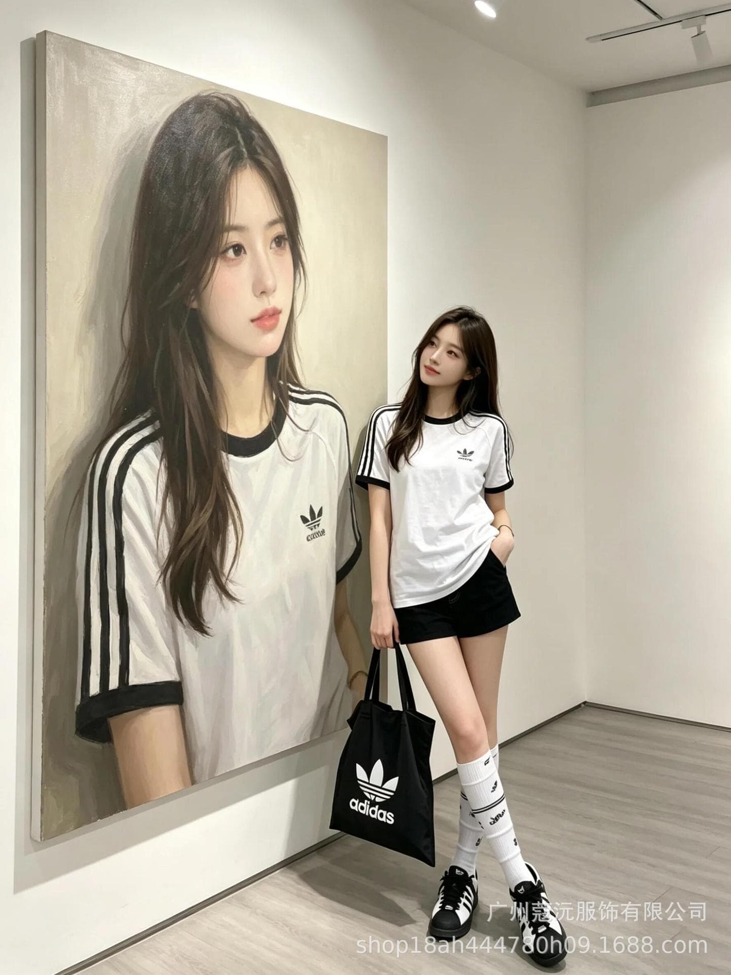 jenie Same Style Three-Stripe Round Neck Pure Cotton Short Sleeve T-Shirt Women's Summer Adidas Originals Korean Version Half Sleeve Casual Pullover