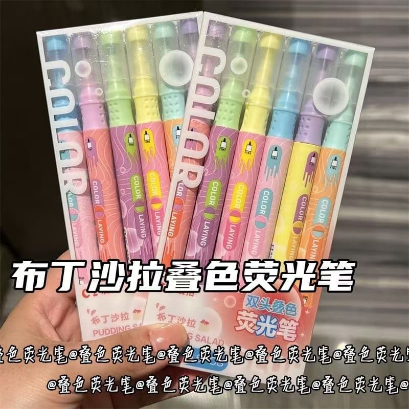 Double-ended stacked color highlighter ins style student notebook marker pen super soft eye protection key painting marker pen