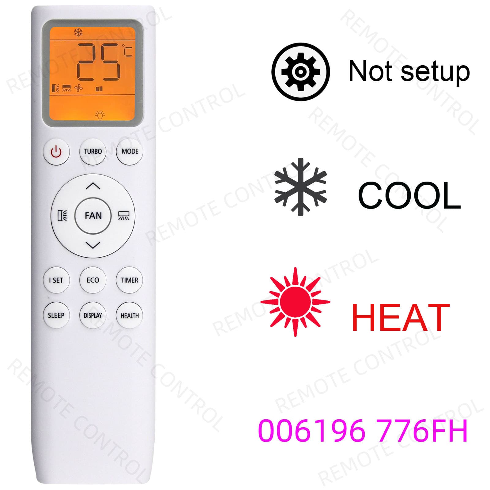 Compatible with TCL Air Conditioner Remote Control 002383 006196 776FH Backlit English Version