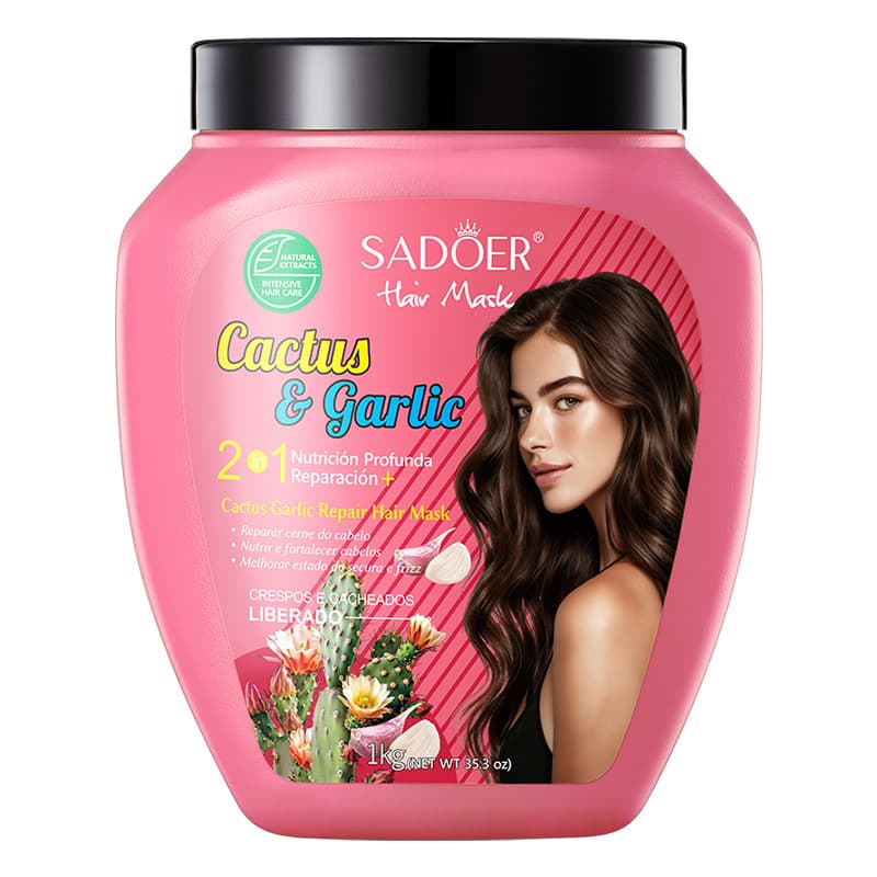 SADOER Cactus & Garlic Hair Mask Repair Treatment, Smooths Hair, Post-Burn Repair, Large Capacity, Cross-border