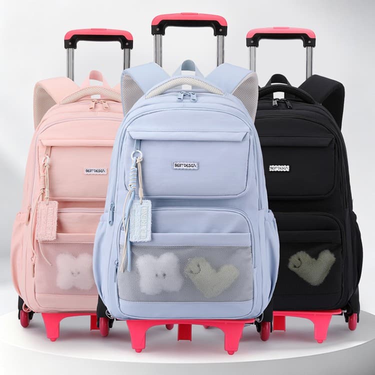 Girls Trolley Backpack Primary School Grades 3-6 Detachable Stair-Climbing Wheels Lightweight Large Capacity Middle School Double Shoulder Bag