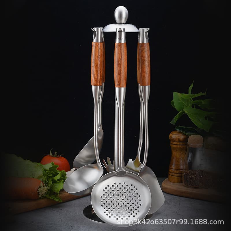 316 stainless steel spatula kitchenware set rosewood handle spatula household cooking spatula soup spoon colander wholesale