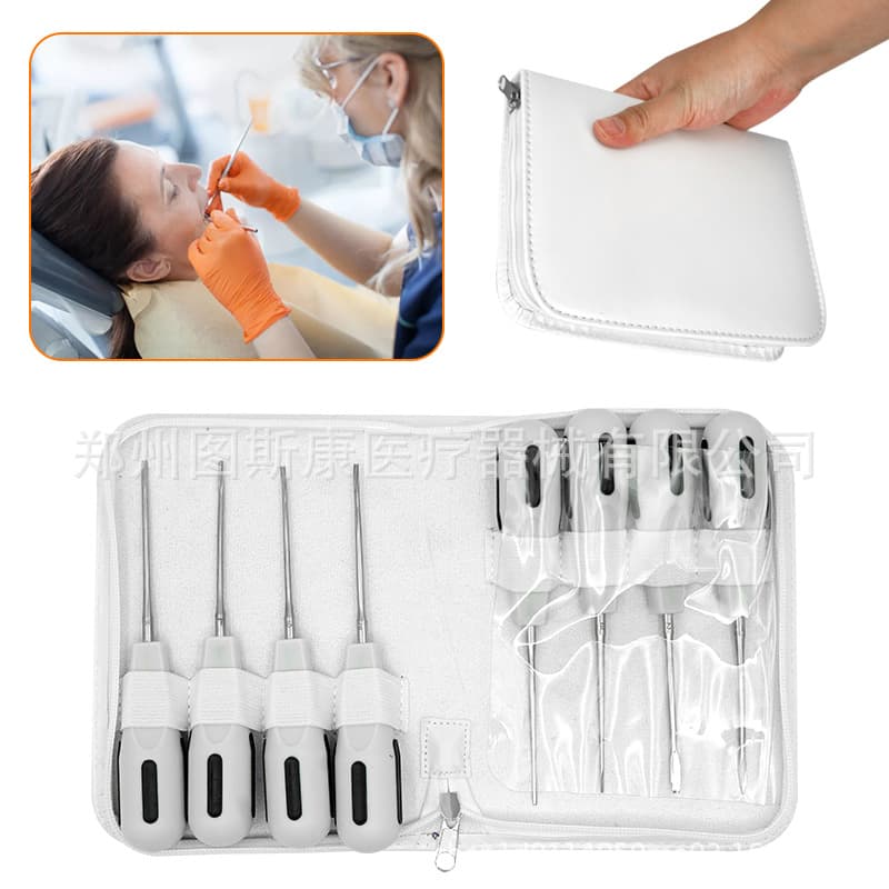 Dental Elevator Set Stainless Steel Dental Elevators Micro White Handle Stainless Steel Kit Dental Materials