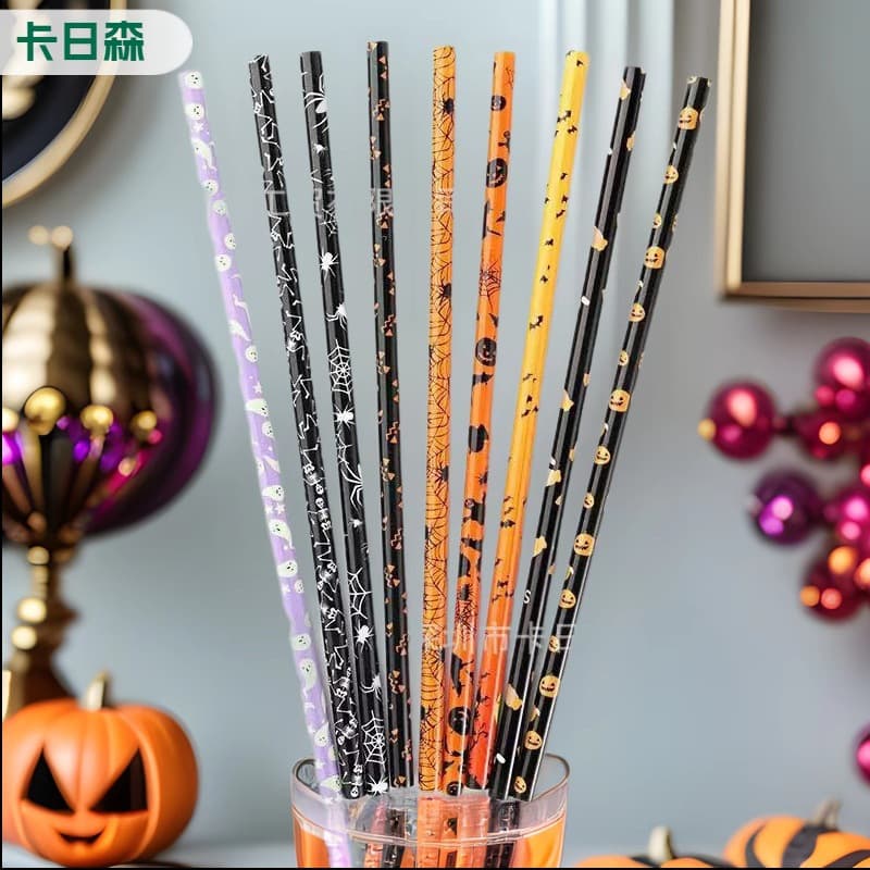 Custom PP straws with Halloween elements, custom flat-mouth design, based on your drawings or samples.