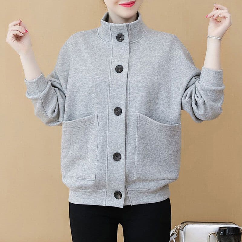 Women's Coat New Style Autumn Winter New Short Style Fashion Casual Stand Collar Fleece Lined Thickened Large Size Women's Coat Gray