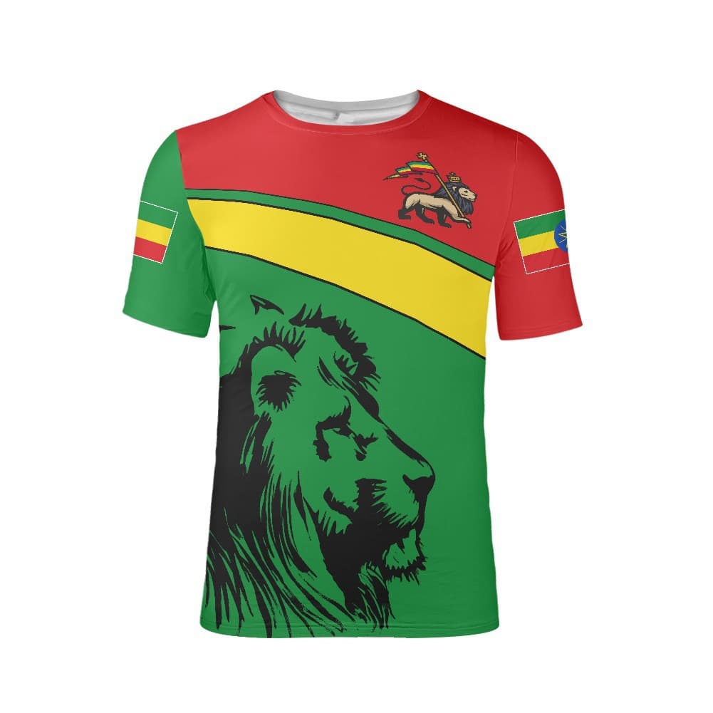 Amazon Ethiopia Pullover T-Shirt Ethiopia Lion Pattern Crew Neck Short Sleeve Custom Embroidery Available