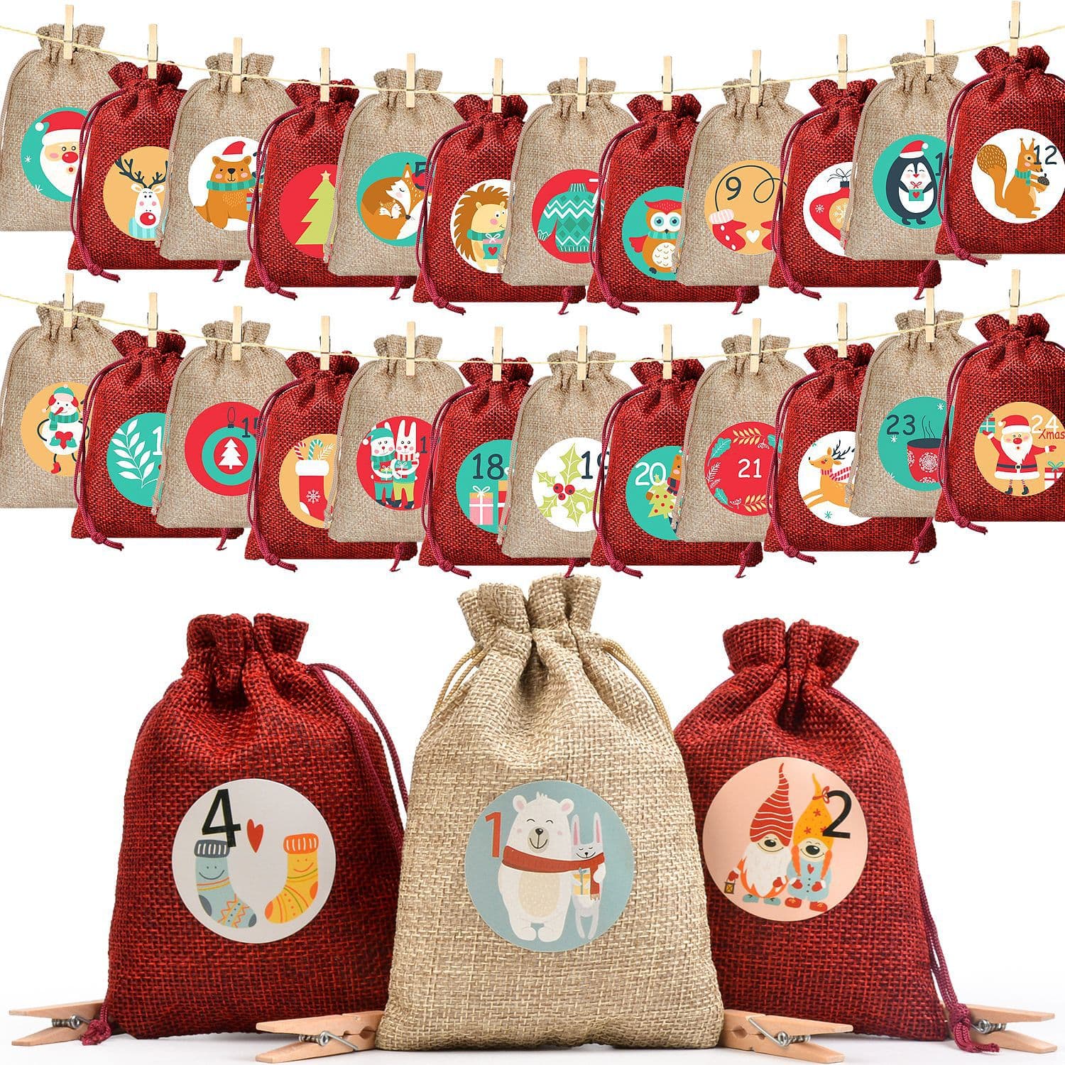 Cross-border Christmas Advent Calendar Burlap Bundle Pocket Christmas Holiday Gift Packaging Gift Bag Children's Candy Bag