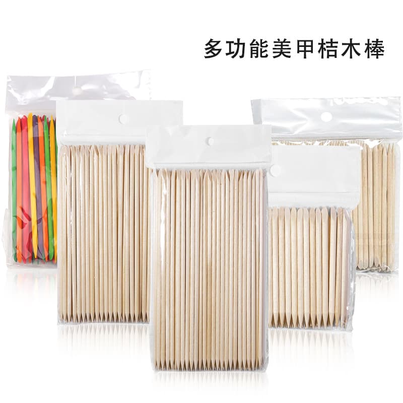 Double-Headed Orange Wood Stick Manicure Tool 100 Pieces Wooden Sign Dead Skin Pusher Bagged Drill Point Stick in Stock