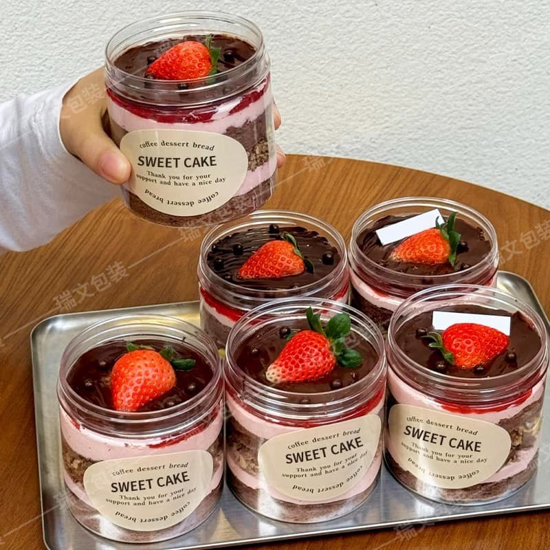 Baking packaging Internet celebrity strawberry layer cake jar chocolate mousse cake jar jar transparent dessert jar box