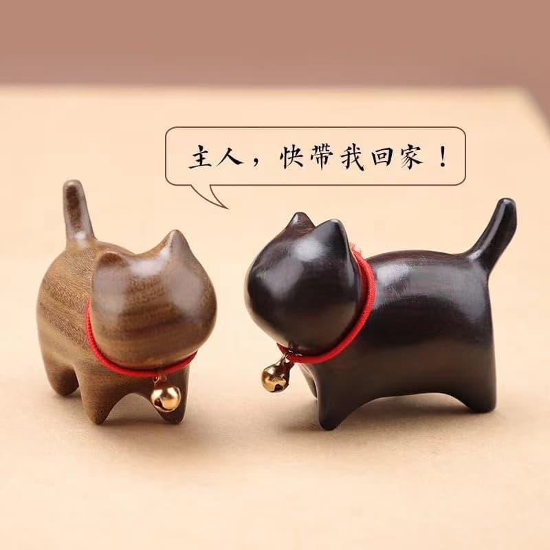 Sandalwood Kitten Figurine Cute Animal Creative Mini Wooden Curious Cat Antique Handheld Small Gift Present