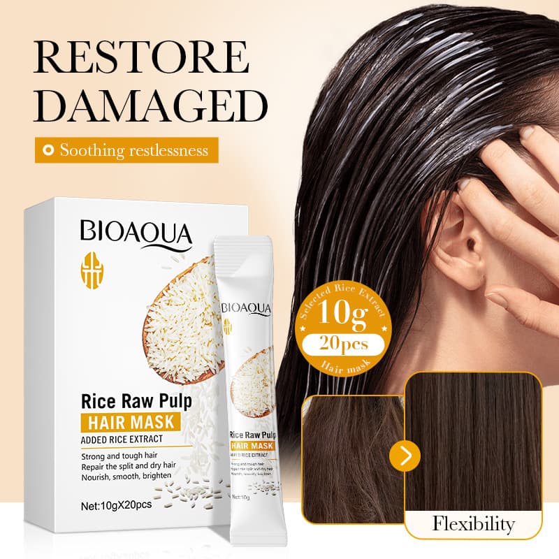 Cross-border rice puree hair care mask 10g*20pcs BIOAOUA improves frizz foreign trade skin care products wholesale