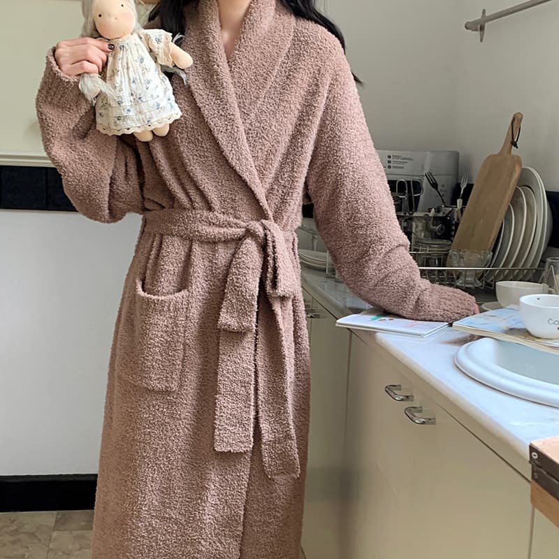 Women's Pajamas Autumn Winter Half Fleece Lined Thick Simple Coffee Bathrobe Winter Pregnant Women Homewear Wearable Outdoors
