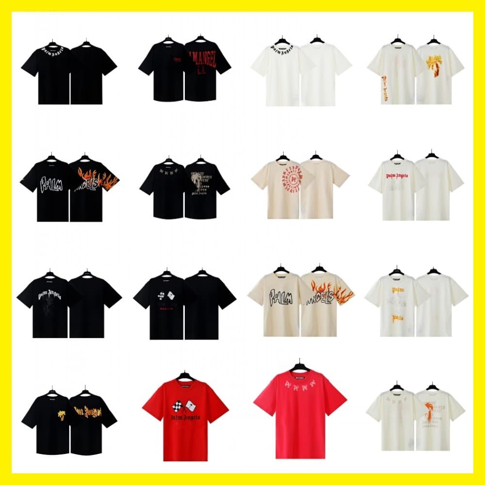 Cross-border wholesale PA spray-painted letter short sleeve palm tree fog high street trendy graffiti logo men's and women's T-shirt