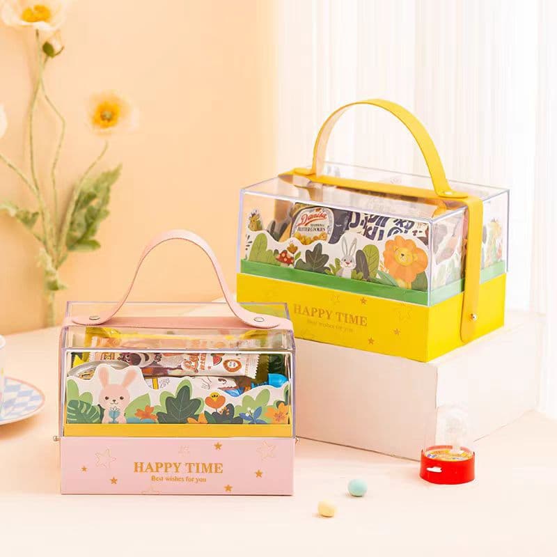 Acrylic handheld gift box for Children's Day, cartoon style, full moon celebration, birthday gift box, with gold foil stamping.