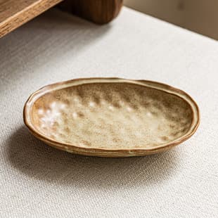 Hammered Pattern Oval Plate Creative Ceramic Dessert Plate Rustic Small Dish Japanese Style Tableware Wholesale Plate Restaurant Dipping Sauce Dish