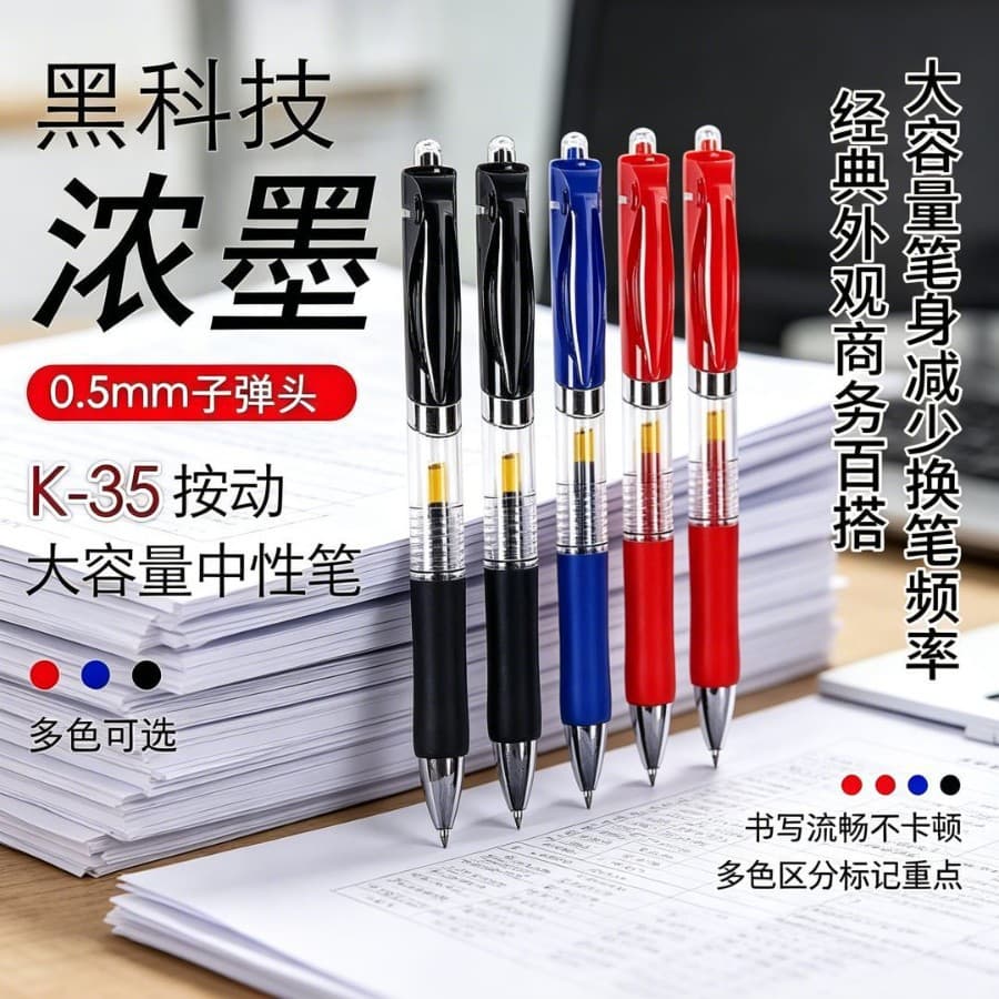Black junior high school students press the same style quick-drying 0.5 student learning ballpoint pen conference signature pen office use multi-color