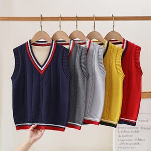 Children's Sweater Vest, Knitted Wool Vest for Boys and Girls, New Autumn/Winter Style, Suitable for Primary School Uniforms
