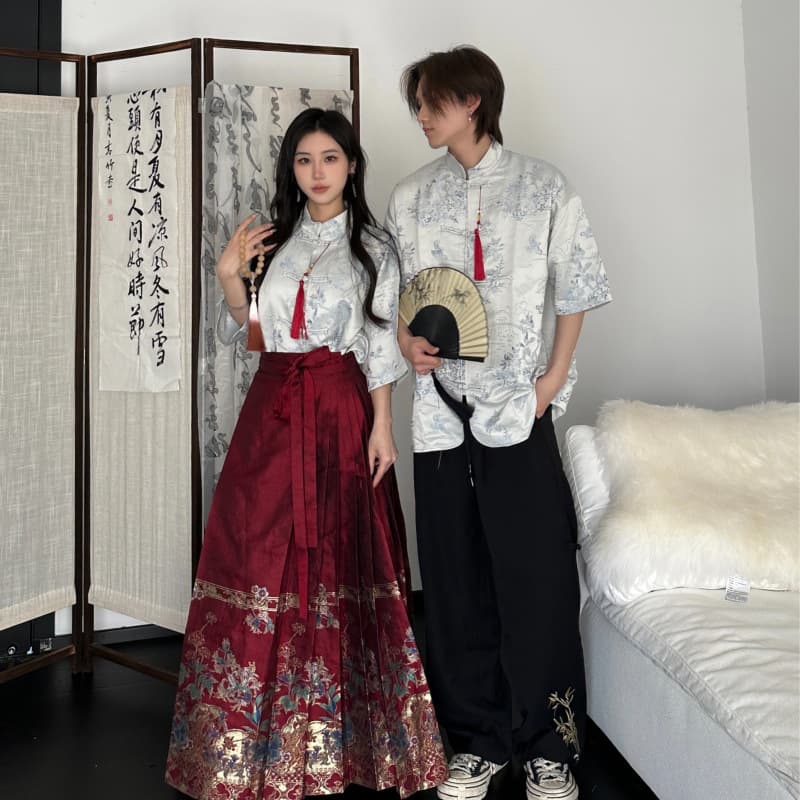 764 Real Shot Couple Jacquard Short Sleeve Men's and Women's Set Class Uniform School Uniform Graduation Photo Oriental Aesthetics