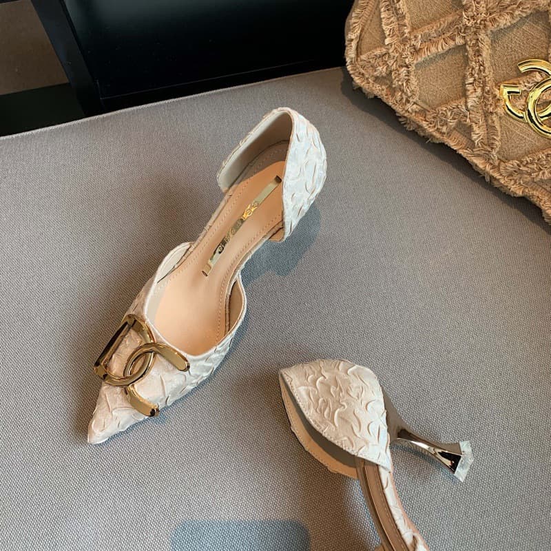 Summer Pointed Toe Low Heel Shoes for Women, Korean Style New Button Fairy Shoes, Mid Heel Floral Shoes for Women