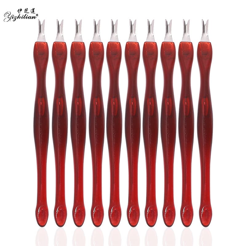 Cuticle Pusher, Cuticle Remover Fork, Manicure & Nail Art Tool, Stainless Steel Tool with Plastic Handle