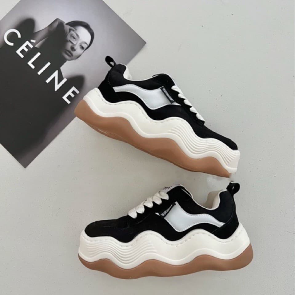 Platform Chunky Sneakers for Women 2022 New Tan Jian Times Big Wave Round Toe Bread Casual Sports Canvas Sneakers