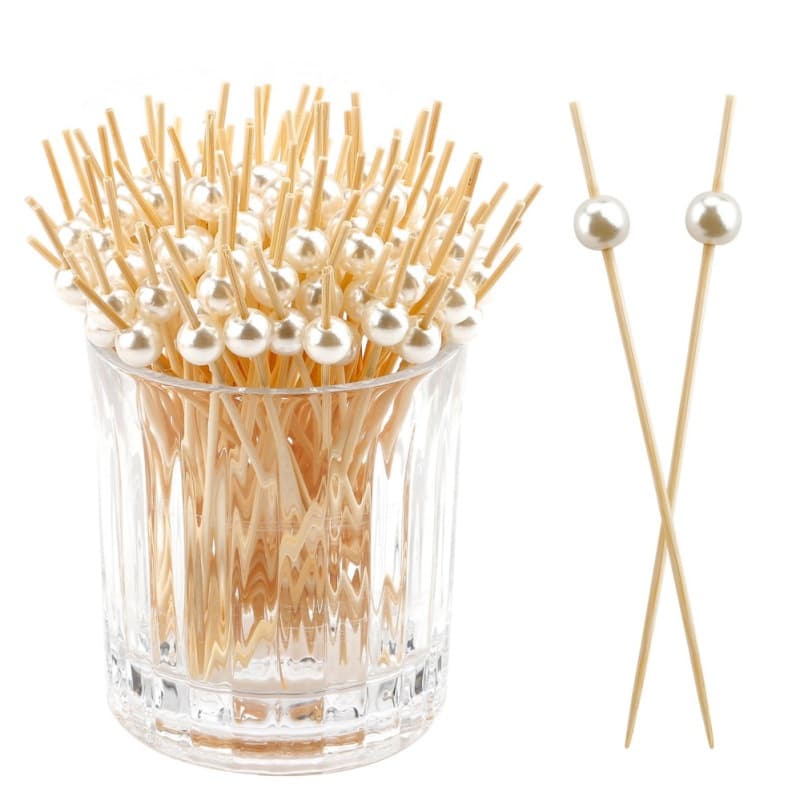 12cm Disposable Gold and Silver Bead Fruit Picks, Creative Cocktail Picks, Sushi Dessert Creative Decorations, Multicolor Bamboo Skewers