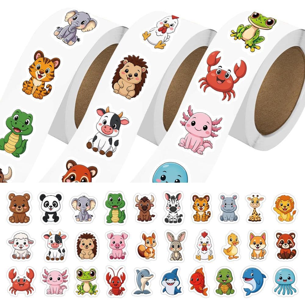 Cross-border 500-sticker/roll cartoon animal and irregular shape stickers DIY journal tape children's luggage decoration wholesale