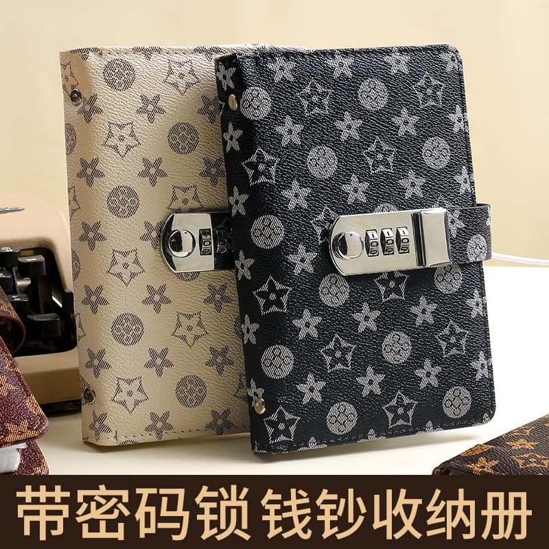 Password Lock Wholesale Cash Notebook, Leather Large Capacity Cross-border RMB Collection Album for Currency Storage