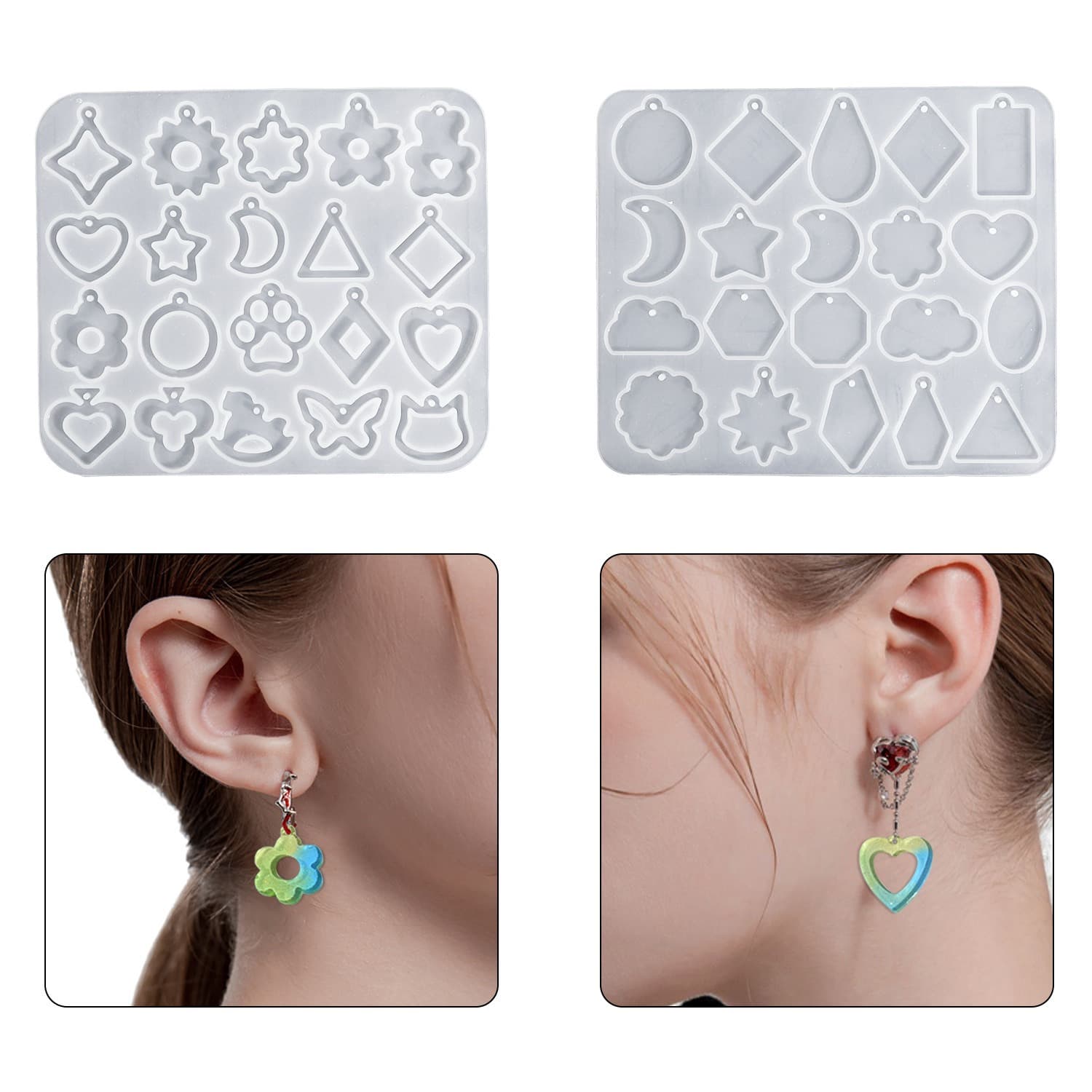 Deyi Life DIY Crystal Resin Mold 20-Piece Flower Geometric Earring Pendant Silicone Mold Keychain