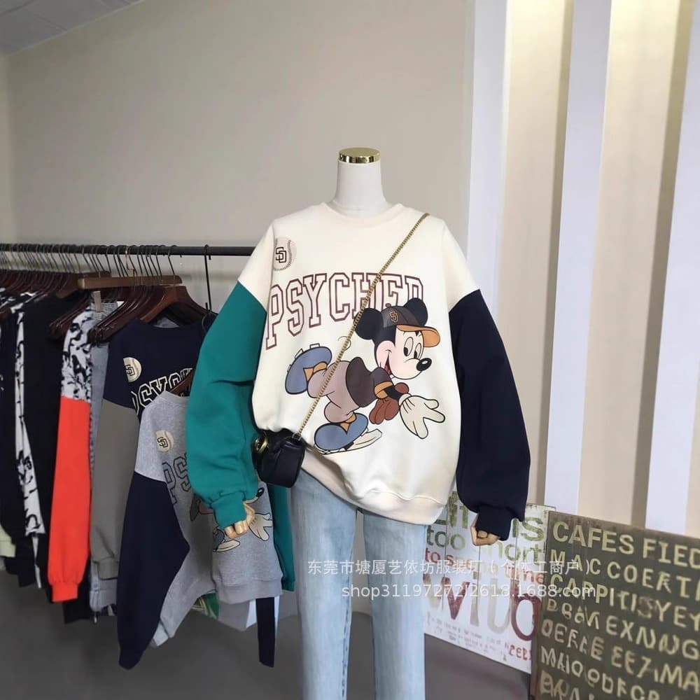 Shein Brand Autumn/Winter Women's Sweatshirt with Mickey Print, Loose Round Neck, Mixed Styles Wholesale