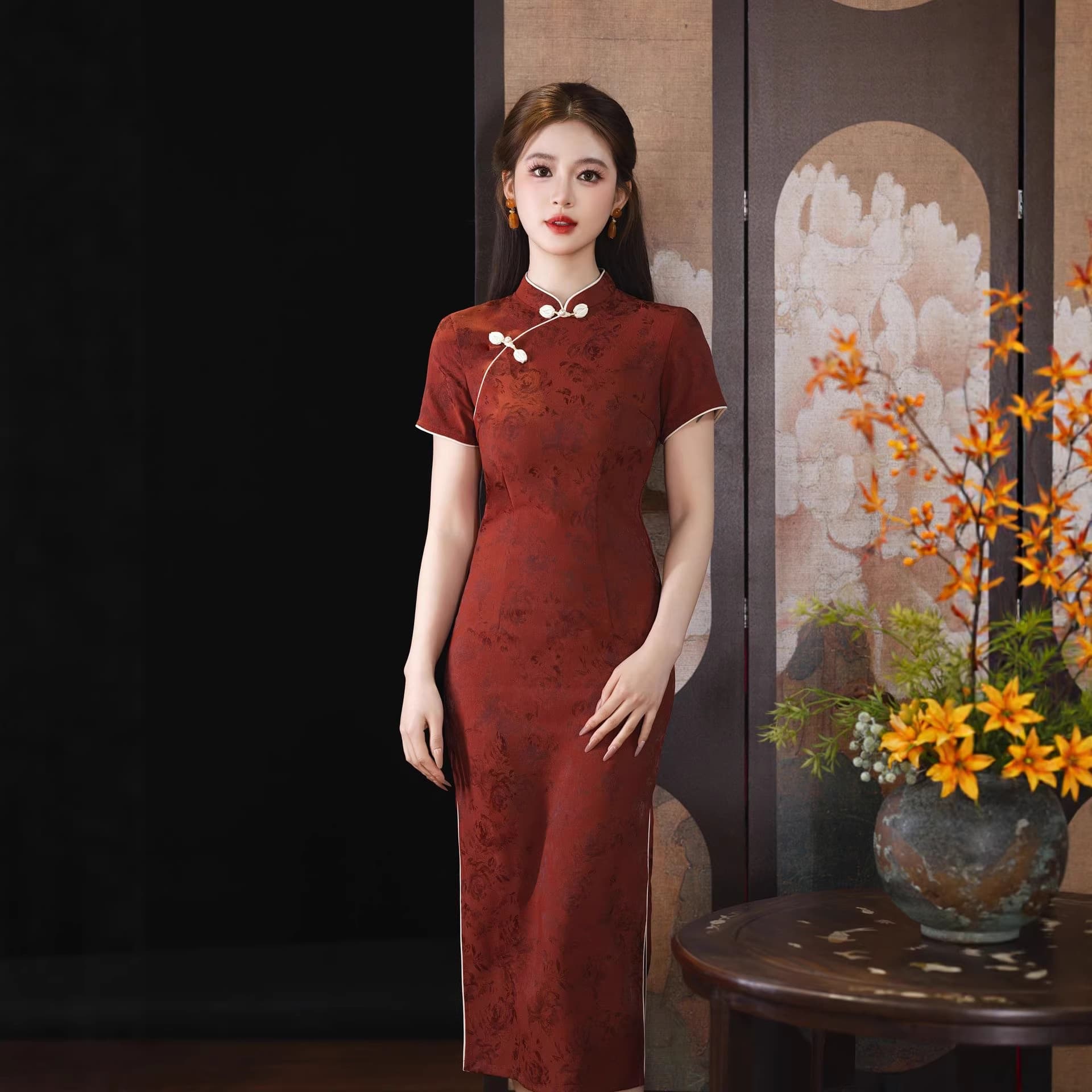 Red Retro Cheongsam 2026 Spring New Style Young Modified Dress for Girls, Suitable for Toasting, Engagement, Daily Wear, and Travel