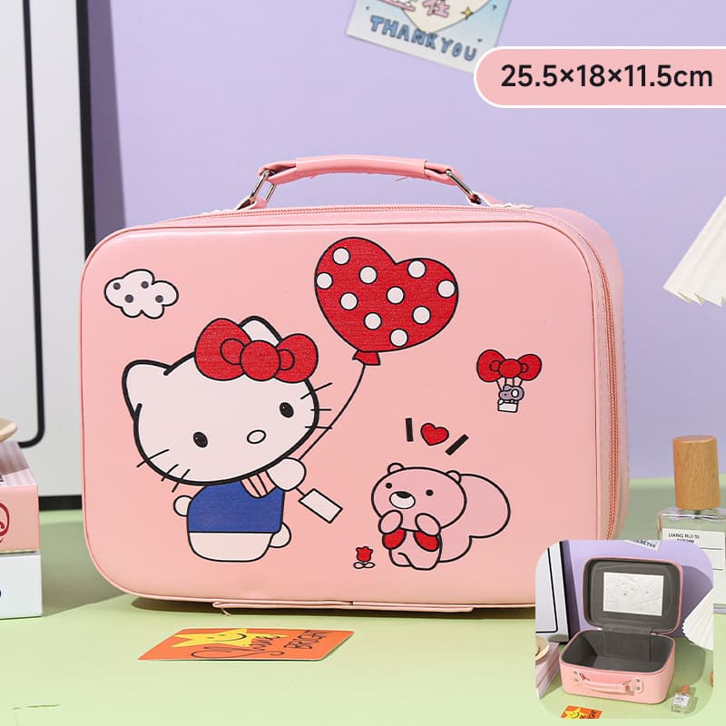 Cartoon Cosmetic Bag Kids Desktop Organizer Storage Pouch Large Capacity with Mirror Portable Cosmetic Case Custom Logo Printable