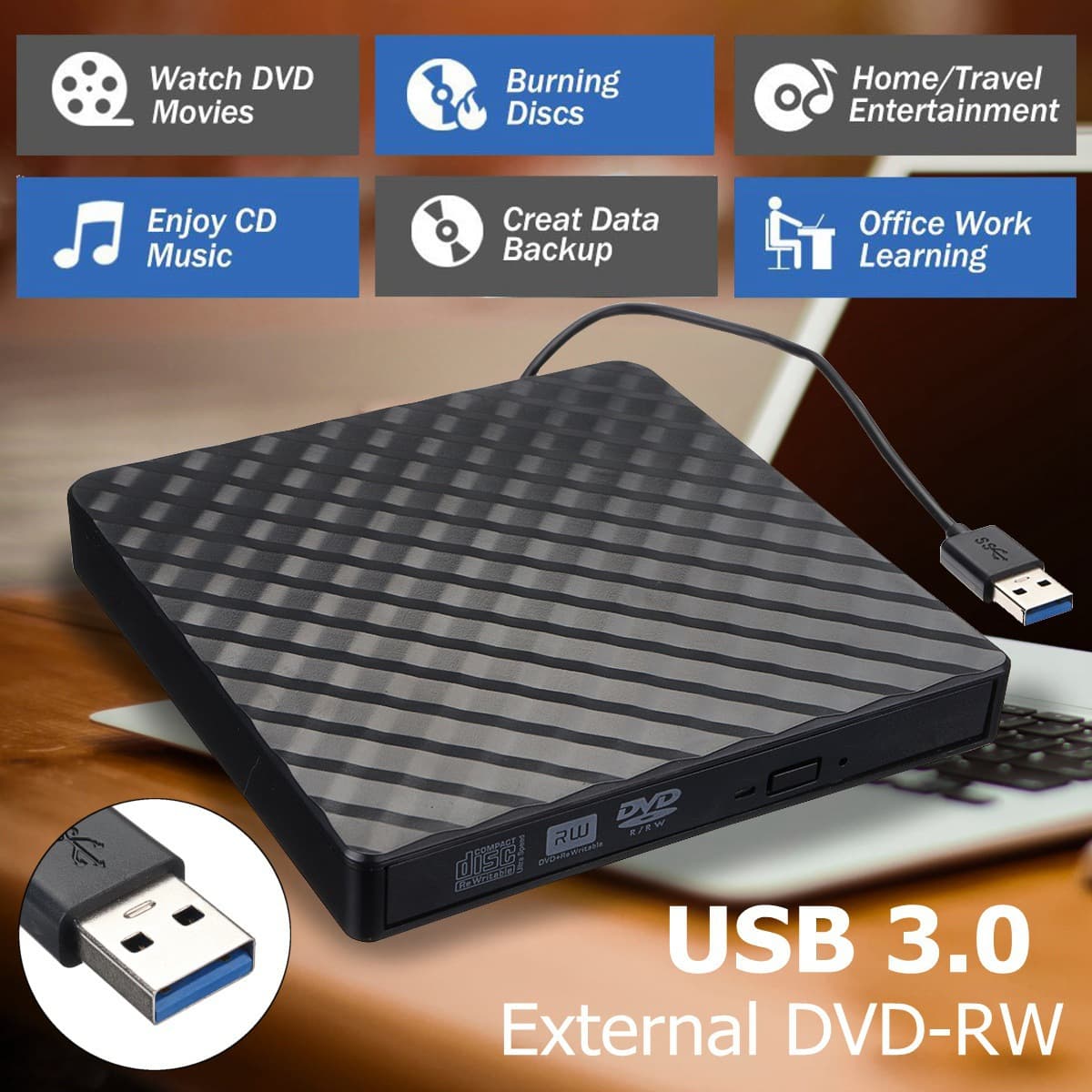 Computer Portable Pop-up Mobile External Burner USB 3.0 DVD RW CD Burner Drive