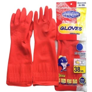 38cm Hongqi Brand Latex Gloves, Extended Length, Red, Long-Style Cleaning and Household Gloves, Factory Direct
