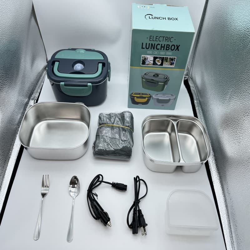 Cross-border 60W Electric Lunch Box, No Water Needed, 3-in-1 Electric Lunch Box for Car and Home, Heat Preservation Lunch Box