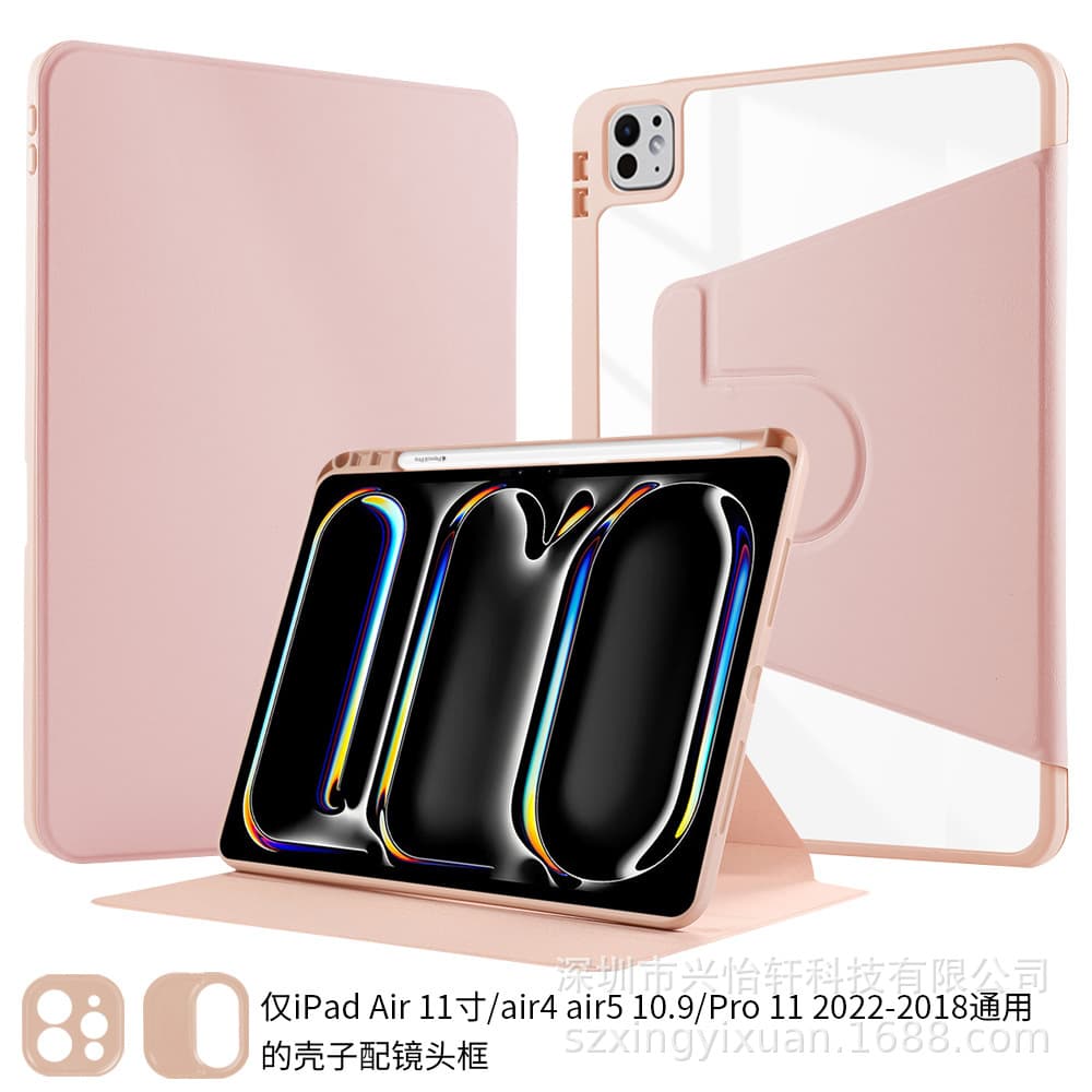 Compatible with iPad Pro 11 case, 360° rotating acrylic Air 5 protective shell with pen slot for 10.9-inch tablet