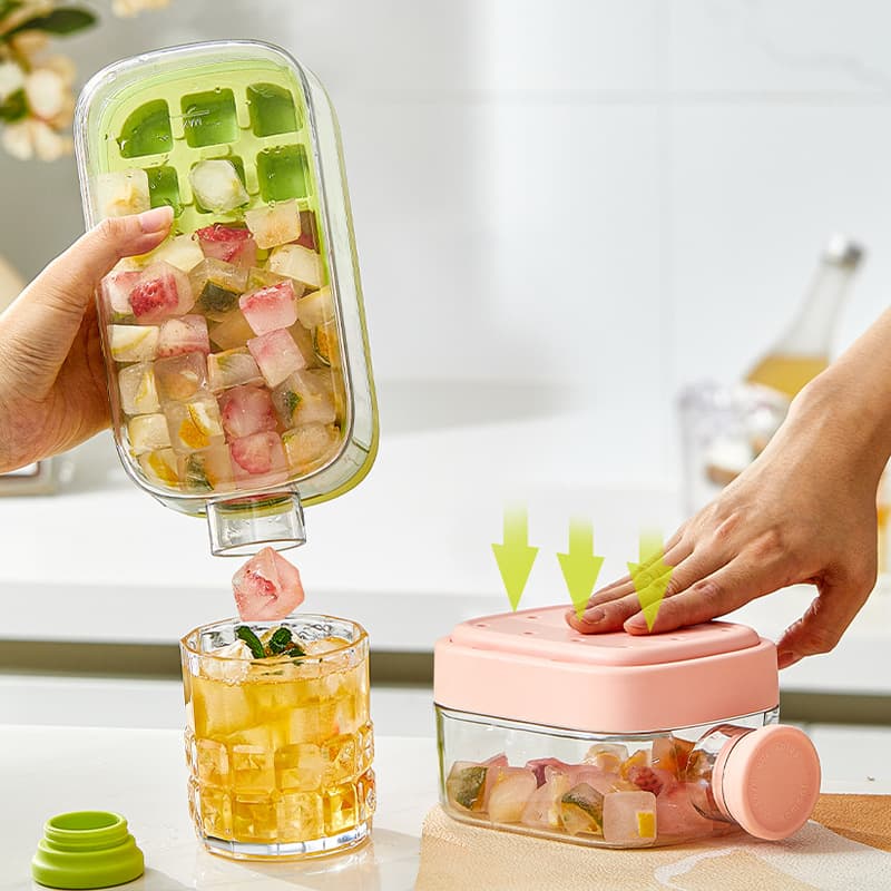 New Ice Cube Tray Mold with Zero-Contact Ice Release Press Mechanism, Outdoor Beverage Ice Cube Maker