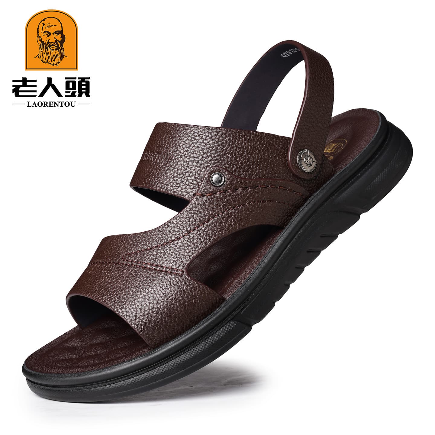 Laorentou Men's New Genuine Leather Thick Sole Beach Summer Outdoor Father's Anti-Slip Durable Sandals QY913
