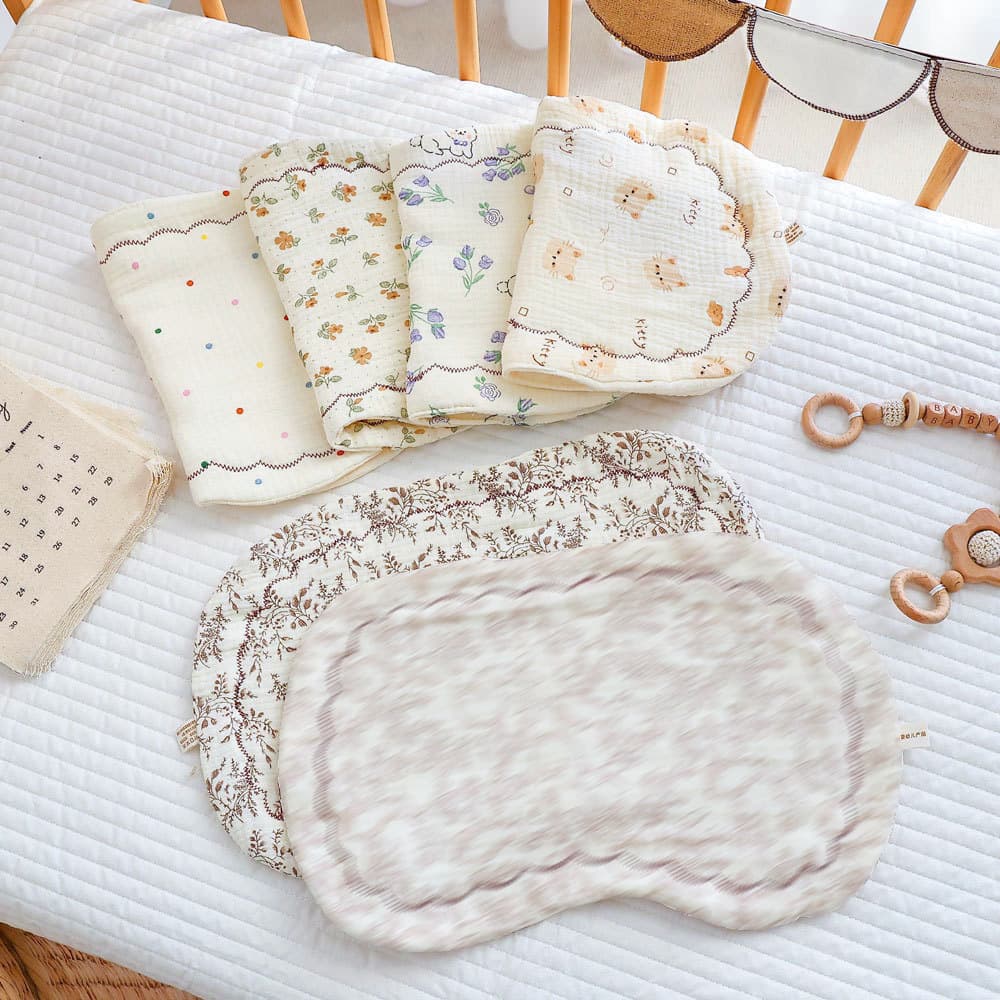 8-Layer Baby Flat Pillow Gauze, Infant Pillow 0-12 Months, Newborn Crinkle Cloth Cloud Slice Pillow, Anti-Spit-Up Burp Cloth