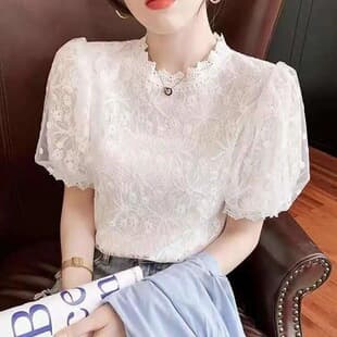 Lace Chiffon Short Sleeve Vintage Chanel Style Summer New Fashion Versatile Lace Mesh Patchwork Short Sleeve Women Top
