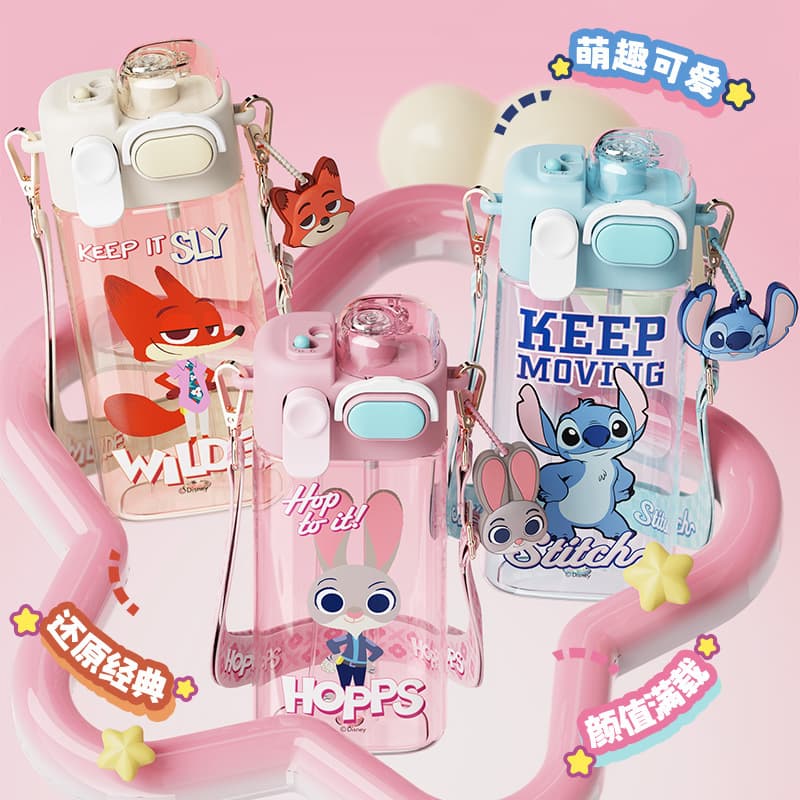Disney Sanrio Spray Water Bottle for Kids School Summer Sports Dual Straw Drinking Kindergarten Water Jug