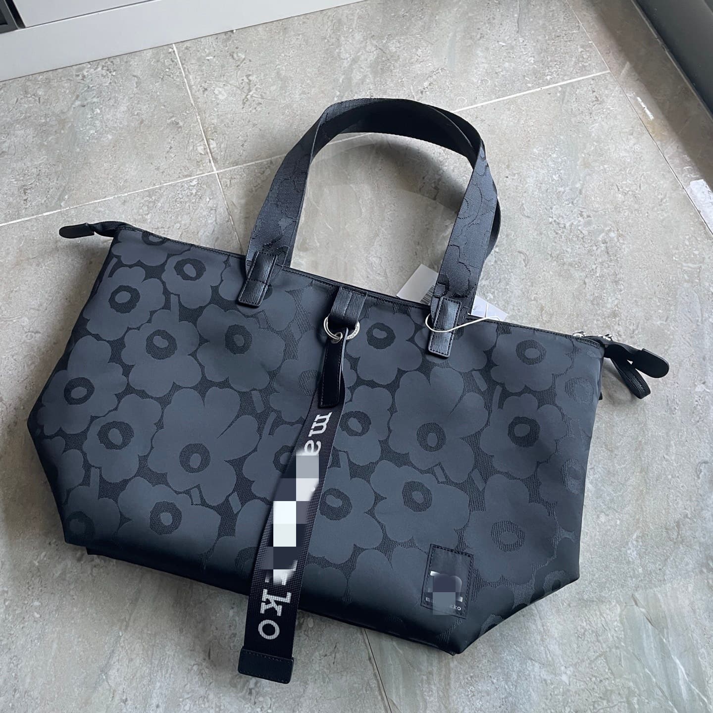 New Black Floral Print Tote Bag Shopping Bag Handheld Crossbody Tote Fashion Lightweight Nylon Cloth Bag