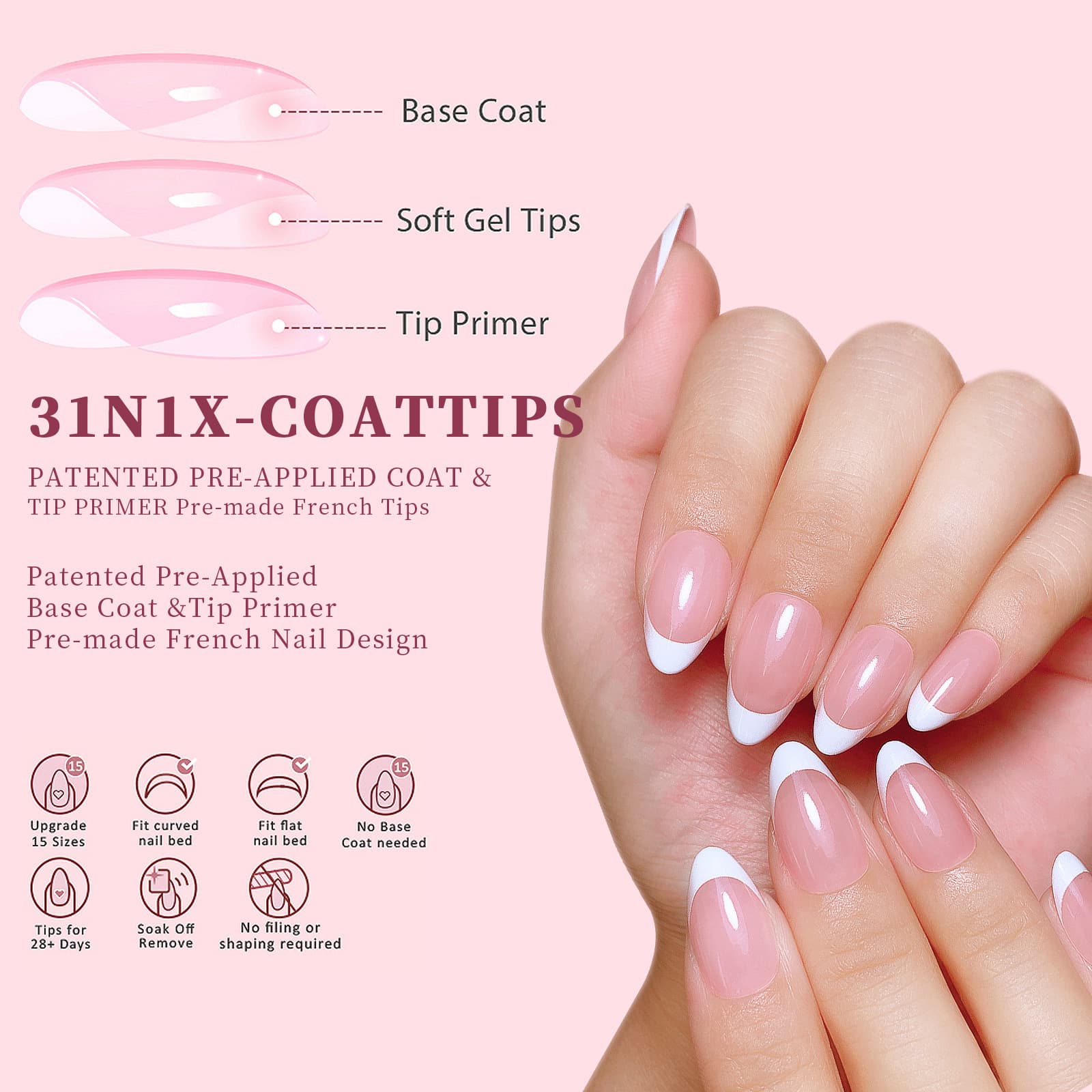 Cross-border Press-on Nails French Seamless Press-on Nails Detachable French Press-on Nails False Nail Stickers