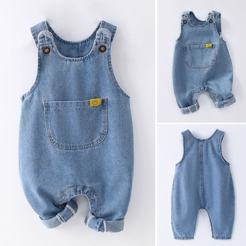 Baby Denim Overalls Spring and Autumn 1 Year Old Snap Button Open Crotch Boys Toddler Jumpsuit Pants Girls Baby Big PP Pants