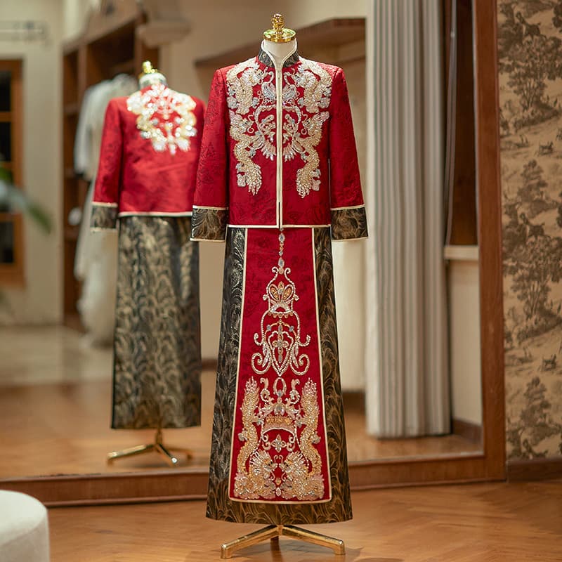 Men's Xiuhe Dress 2025 New Chinese Wedding Pick-up Dress Retro Heavy Work Tang Suit Winter Groom Wedding Attire Dragon Phoenix Gown