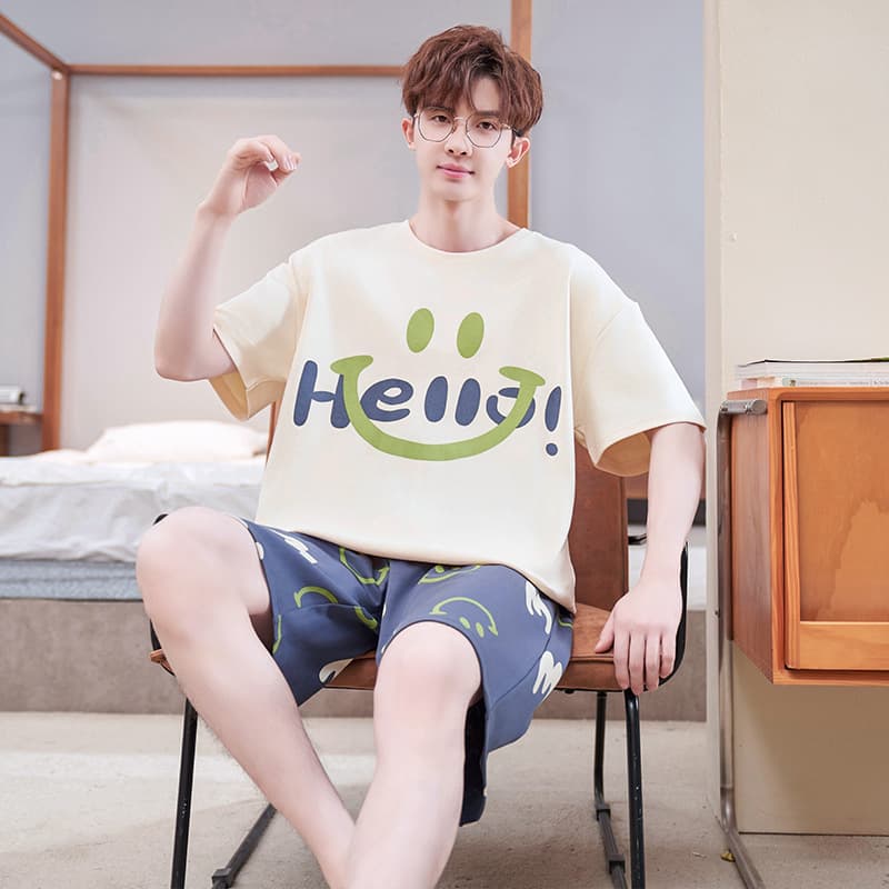 Youth Pajamas Summer Cotton Short Sleeve Thin Cartoon Plus Size for 16-Year-Old Boys Loose Simple Homewear